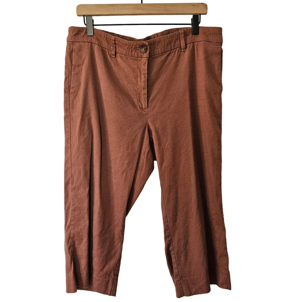J.Jill Linen Stretch Cropped Pants 14 Terra Cotta Brown Capri‎